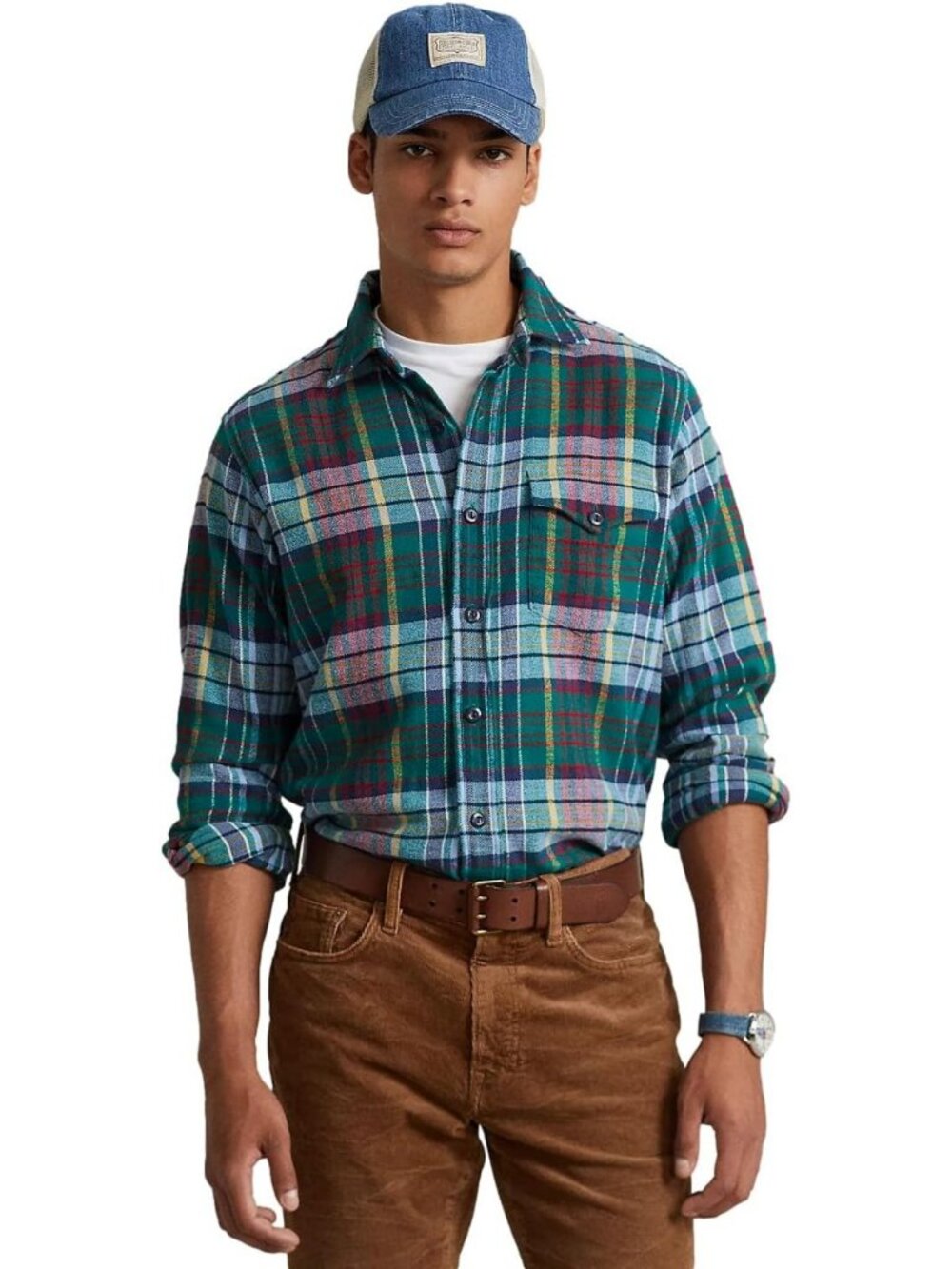 Men's Classic-Fit Multicolor Plaid Brushed Flannel Shirt - X-Large, Green Multi - Picture 2 of 6